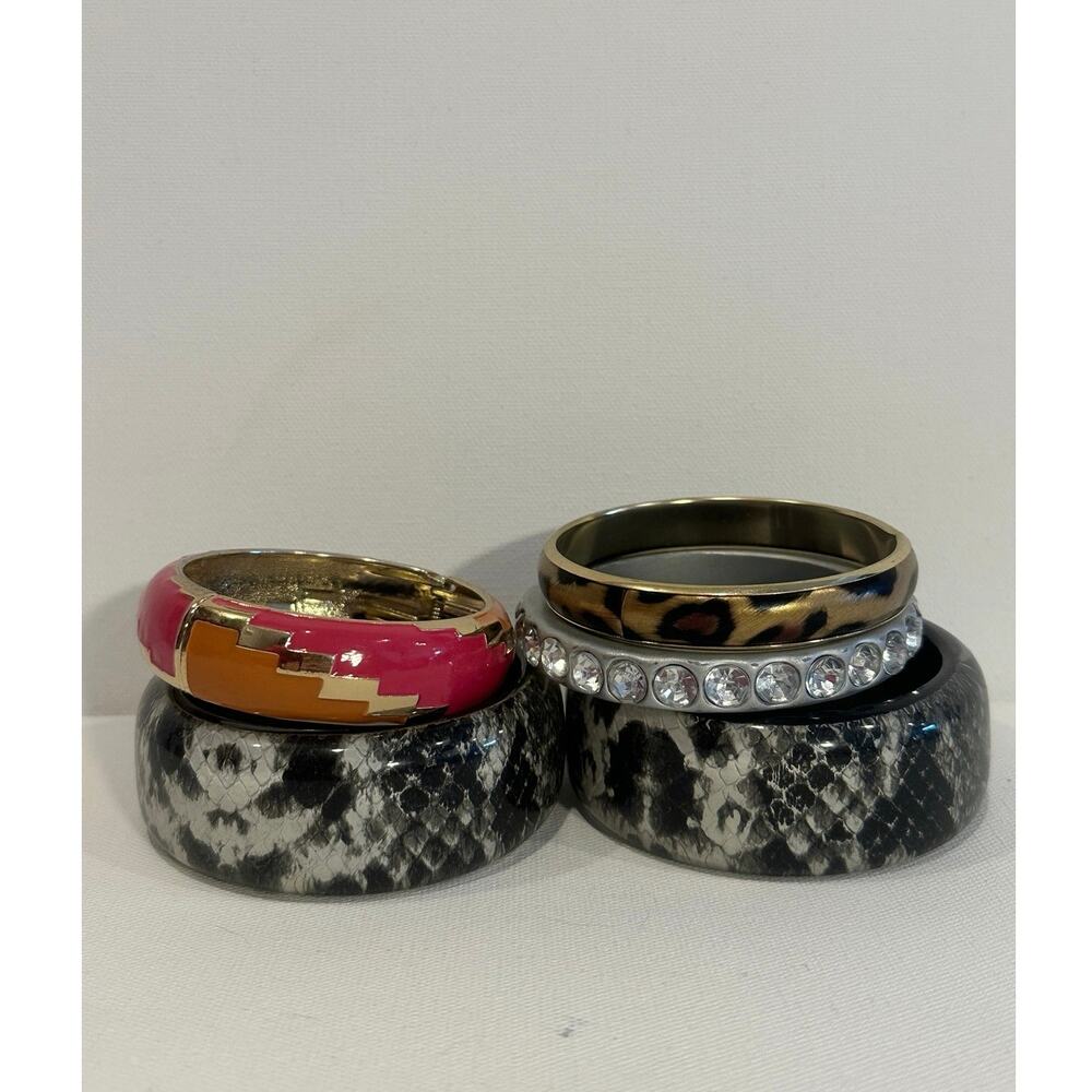 Vintage Y2K Chunky Statement Bangle Bracelet Set Rhinestone Snake Enamel Lot
